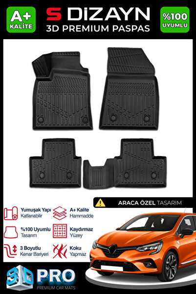 S Dizayn S-Dizayn Renault Clio 5 3D Pro Havuzlu Paspas 2019-2026 A+ Kalite 3D...