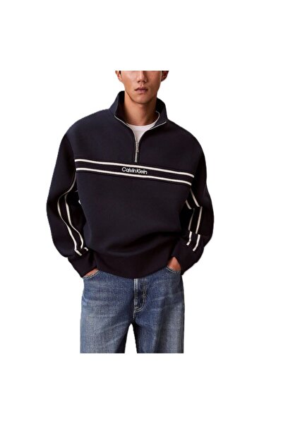 Calvin Klein Men's LS COTTON SPACER STRIPE RIB QTR Zip-up Sweatshirt