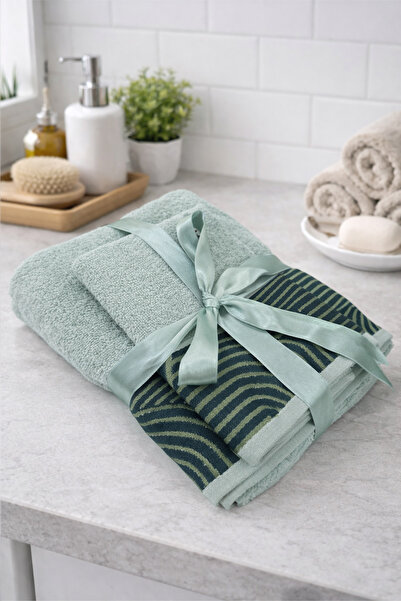 COT DRY طقم مناشف من قطعتين مع شريط |   60×100 + 40×60 |   منقوش