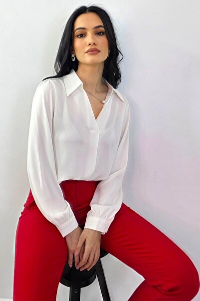 FashionForYou Office shirt, women's ORELIA, with removable chain and pearl, W...