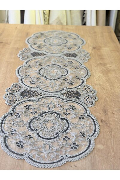 Ceki Home Table Runner, Tablecloth Runner with French Lace Detail, Single Run...