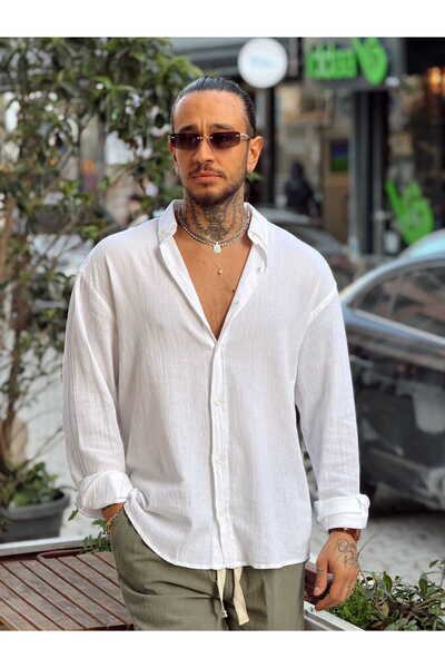 manch collection Oversize Crinkle Linen Shirt White