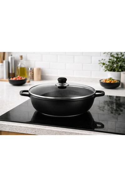 Dania 32cm Non-Stick Cooking Pot with Glass Lid – Even Heat Distribution and ...