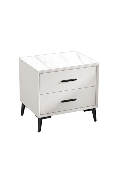2home Nightstand, Marble, White-Cream