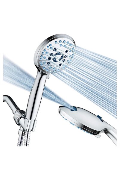 ABJ High Pressure 8-Mode Handheld Shower Head with Power Wash & 6ft Steel Hos...