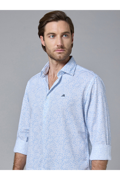Mannerism The Blue Geometry Cotton Shirt with Delicate Pattern Comfort Fit