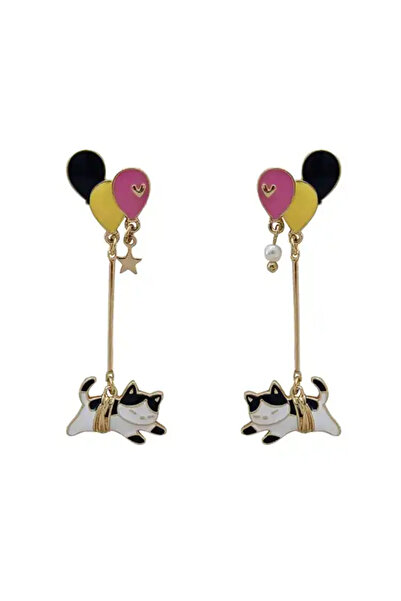 EFAYN.RO Women's earrings, model with mischievous kittens and cheerful balloo...