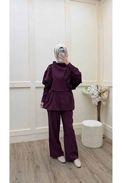 Minharir Set pantaloni cu șal din țesătură tip parașută - Combinație elegantă...