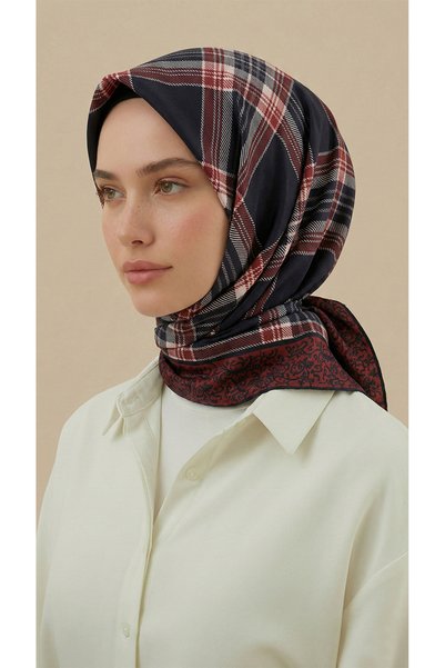 Karaca Eşarp Plaid Patterned Rayon Scarf - Black / Red