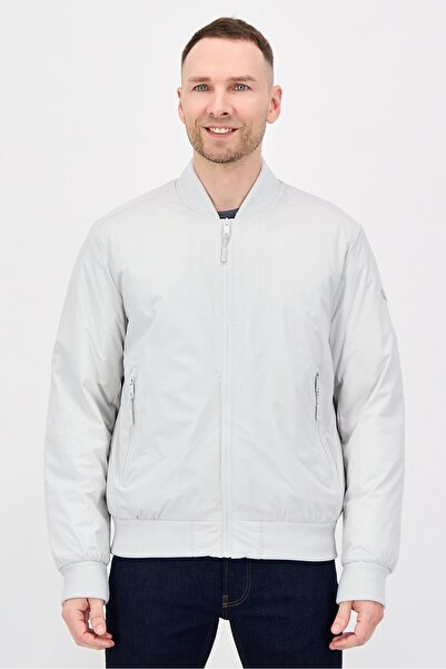 Dkny Men Solid Bomber Jacket, Pale Grey