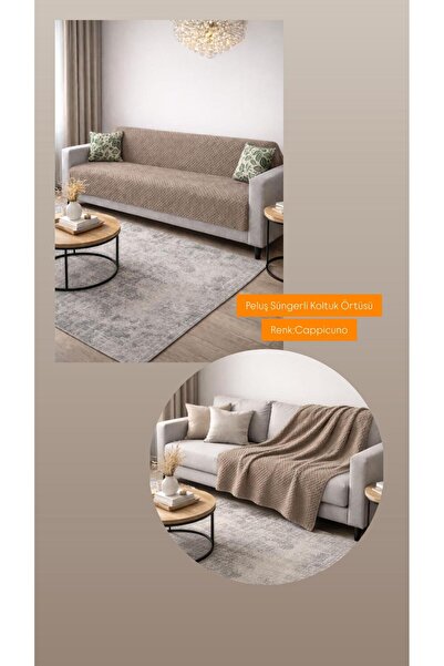 Zümrüt Ev Tekstil Peluş Süngerli Koltuk Örtüsü Cappuccino