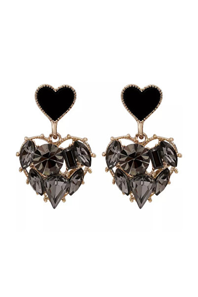 EFAYN.RO Women's earrings, vintage model, heart shape with crystals, black, E...