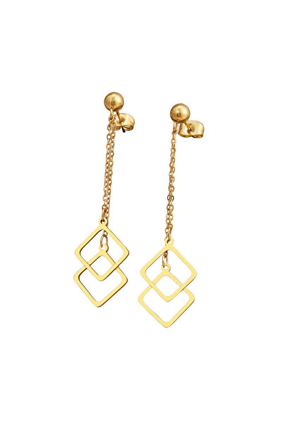 EFAYN.RO Cercei dama, model abstract, pandantive duble geometrice, aurii, EFAYN