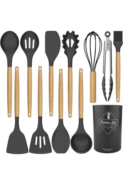 Generic 12-Pcs Silicone Kitchen Utensils Set with Holder, Heat-Resistant, BPA...