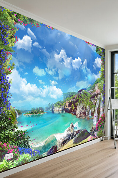 MİRAZAWALL Koy ve Şelale Manzaralı Tek Parça Tekstil Duvar Kağıdı