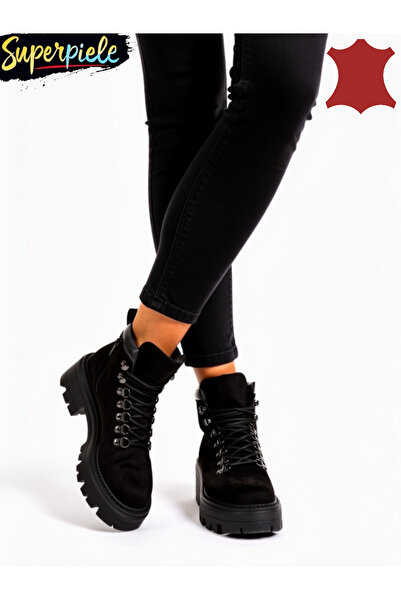 ANGEL BLUE WOMEN'S WINTER Combat Boots made of Genuine Leather with thick sol...