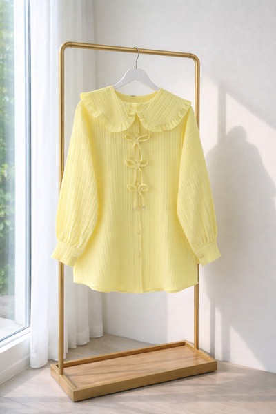 Kirazgym Women's Stylish Pleated Ruffle Collar Tie Detailed Long Sleeve Blous...