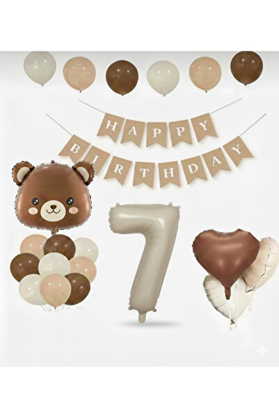 Çemrek Süs Parti مجموعة بالونات كرافت هابي بيرثديين على شكل دب بني ورقم وقلب،...