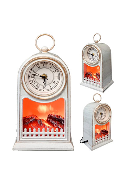 Store Şömine Tasarımlı Romen Rakamlı Saat 27x15 Cm Dekoratif Masaüstü Retro Saat