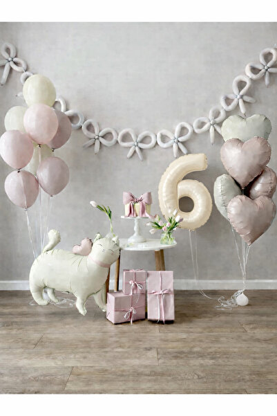 Çemrek Süs Parti Krem Rakam Yaş Balon ve Doğum Günü Seti Kedi Folyo Balon Sos...