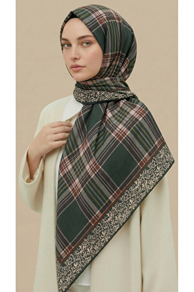 Karaca Plaid Patterned Rayon Scarf - Khaki / Brown