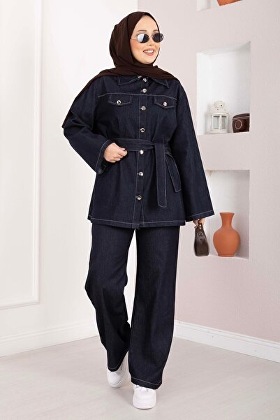 EBRUTESETTÜR Belt Detailed Jacket Trousers Jeans Set Navy Blue