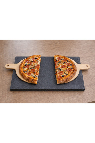 STONE EDITION DOĞAL BAZALT PİZZA TAŞI | PİZZA KÜREK HEDİYELİ (30x40x2 cm)