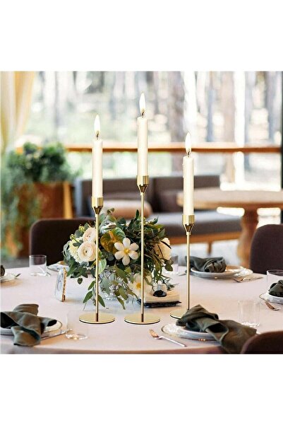 GIA'S WORLD CANDLE HOLDER 3 PCS (22/27/32 CM), GOLDEN IRON - Wedding decoration