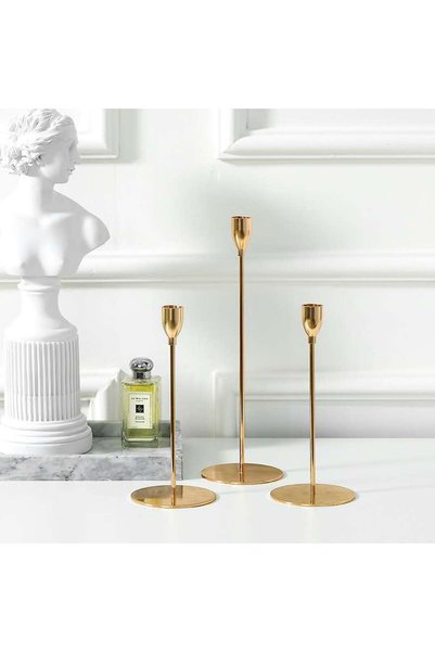 GIA'S WORLD SUPORT LUMANARE 3 PCS (22/27/32 CM), FIER AURIU - Decor de nunta