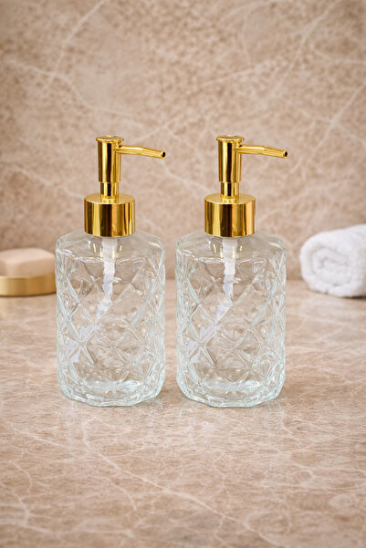 İnterlife Round Soap Dispenser Set of 2 Glass Liquid Soap Dispenser Bathroom ...