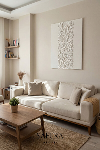 Safura Art Studio Dokulu Tablo – El Yapımı 3 Boyutlu Alçı Minimalist Doku, Mo...