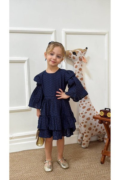 Teeny Weeny Kids Girl's Jacquard Bow Detailed Cotton Dress
