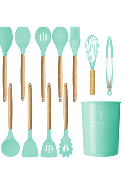 BASHAR Set of 12 kitchen utensils Silicone/Wood Green