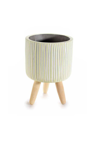 Decorer Ghiveci de flori din lemn, ceramică, verde, alb, 11x16 cm