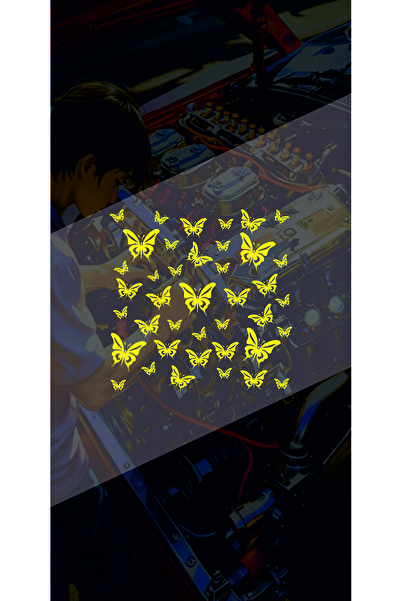 sticker Kelebek Desen Kaplama 25x25 Cm Jdm Araba-moto-laptop Cam Etiket Holog...
