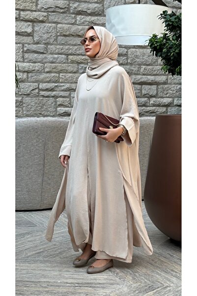 Mürdüm butik Saçaklı Mira Oversize İkili Takım-Vizon