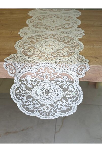 Ceki Home Table Runner, Tablecloth Runner with French Lace Detail, Single Run...