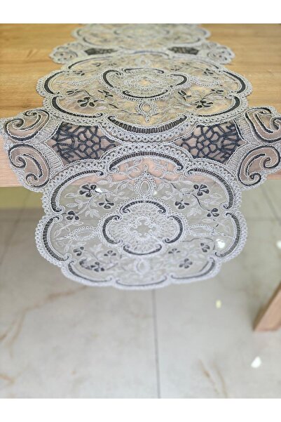 Ceki Home Table Runner, Tablecloth Runner with French Lace Detail, Single Run...