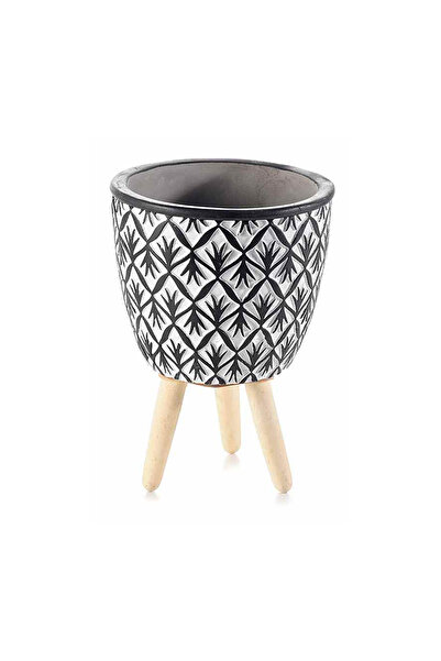 Decorer Γλάστρα Ξύλινη Μαύρη Λευκή Κεραμική 10.5x14.5 εκ.