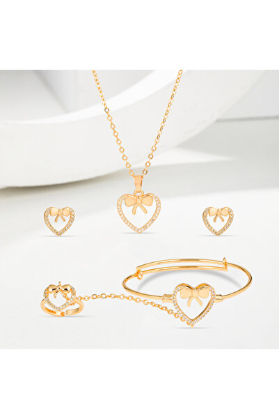 Un طقم أطفال بناتي بديل الذهب قلب الفيونكه