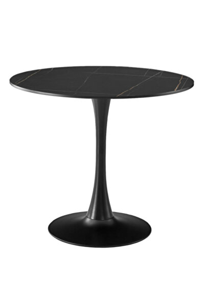 2home Tulip Round Table, Black Marble, Fixed Leg, 80cm