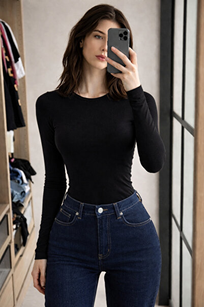 COMBİNE MİCHAİL Women's Relax Fit Long Sleeve Black Stylish Blouse