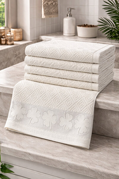 Essa Home Collection 3'lü Jakarlı Yaprak Desenli %100 Pamuklu Su Emici Yüz Ha...