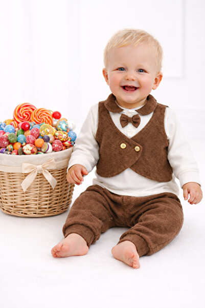 İZYALİF BABY Baby Boy 2-Piece Top and Bottom Set with Bow Tie Vest Look Festi...