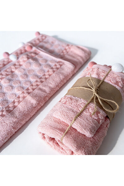 POKUT Ponponlu 2'li Havlu Seti %100 Pamuk - Analı&Kızlı Çeyizlik Hediyelik El...