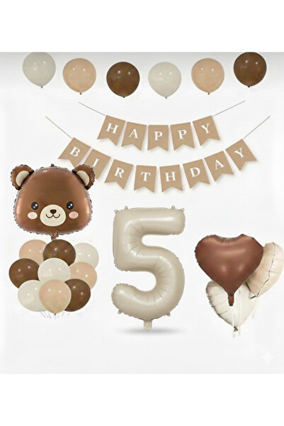 Çemrek Süs Parti مجموعة بالونات كرافت هابي بيرثديين على شكل دب بني ورقم وقلب،...