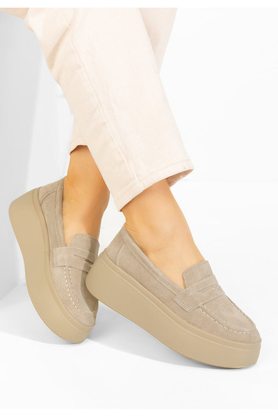 B T Shoes Enissea beige thick-soled Leather loafers