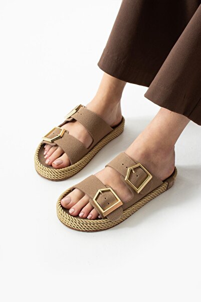 WE&ME Loera Mink Nubuck Double Buckle Slippers