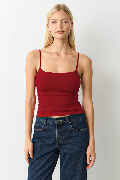 Madmext Light Burgundy Adjustable Buckle Strap Women's Tank Top Mg2676