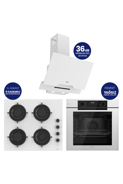 Ferre Fryart Beyaz Cam Ankastre Set | 9 Kademe Ocak | 7 Fonksiyon Fırın | 36 ...